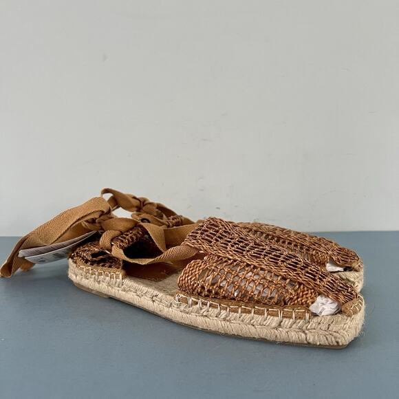 NWT Zara Woven Gladiator Lace Up Brown Espadrille Sandals - Picture 1 of 9